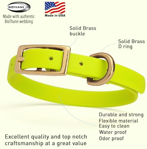 Viper Biothane Heavy Duty Waterproof Dog Collar Strong Coated Nylon Webbing w/Solid Brass Hardware Odor-Proof Easy to Clean High Performance Fits Small Medium or Large Dogs, Safety Yellow