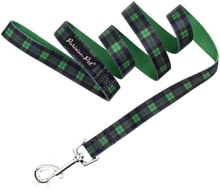 Parisian Pet Plaid Dog Leash - Nylon Heavy Duty Training Leashes for Dogs with Comfortable Handle - Strong Metal Clip 4Ft Scottish Green Puppy Leash - Chew Proof Leashes for Small and Medium Dogs