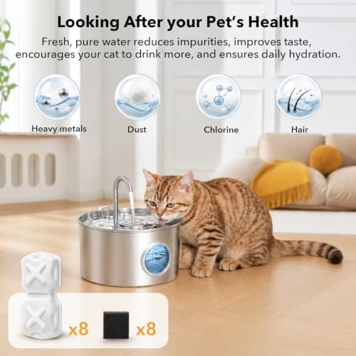 16-Piece Stainless Steel Cat Water Fountain Filter Replacement