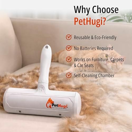3-in-1 Pet Hair Remover Set with Cleaning Brush and Detailer Scraper - Reusable Roller for Couch, Furniture, Dog & Cat Hair - Self Cleaning Lint Remover Tool for Carpet, Sofa & Bedding