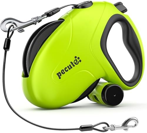 Pecute 26ft Retractable Dog Leash with Poo Bag Holder, Chew Proof Dog Leash with 360° Tangle-Free Extended, Anti-Slip Handle & Quick Brake Button, Suitable for Dogs Up to 110lbs in Weight