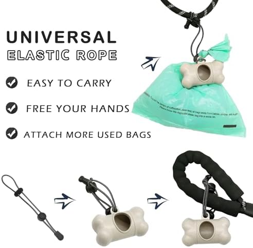 Dog Poop Pickup Bags Holder Dispenser with 1 Roll Random Color Leak-proof Scented Doggy Waste Bags and Carabiner with Safety Lock Plus Hook and Loop Fastener Never Loose on Leash Lead Again (Beige)
