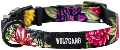 Wolfgang Heavy Duty, Adjustable Dog Collar with Quick Release Nylon Buckle for Walking & Training, DarkFloral Print, Large