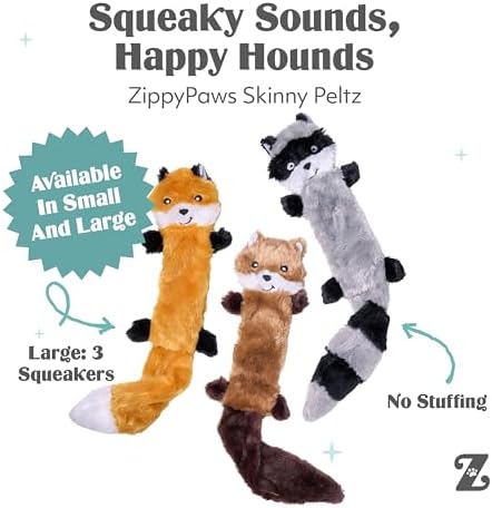 ZippyPaws Skinny Peltz No Stuffing Dog Toy Pack to Keep Them Busy - 18"
