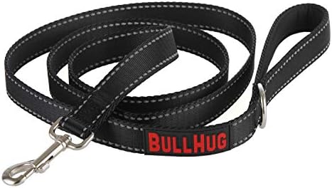 BULLHUG 6 FT Bulldog Leash with Padded Handle. Perfect for Bulldogs, French Bulldogs, Pugs & All Breeds. Leashes for Walking, Training Lead for Bulldogs (Reflective Stitching, Black)