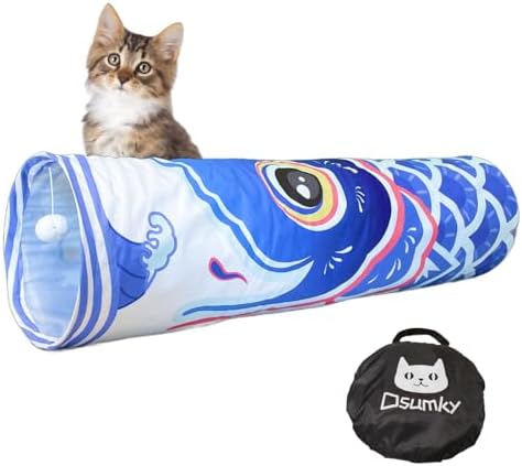 Cat Tunnel for Indoor Cats Interactive, Collapsible Tube for Cats Kittens Rabbits Puppies Crinkle Pop Up,10'' Dia, 36'' L,Blue