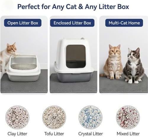 Cat Litter Mat, Honeycomb Litter Trapping Mat, 23.6"x17.7" Grey