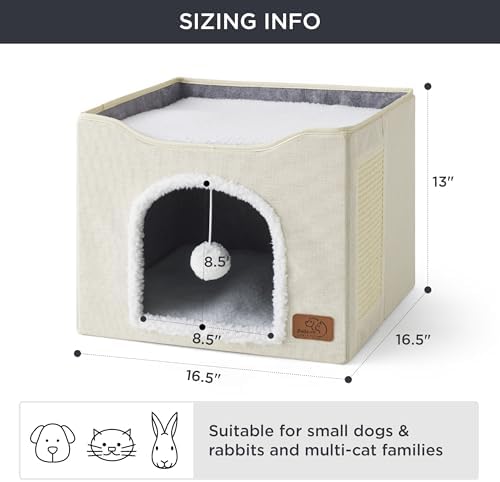 Bedsure Cat House Bed for Indoor Cats with Fluffy Ball and Scratch Pad