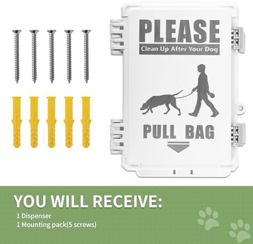 Dog Poop Bag Dispenser, Waterproof Outdoor Dog Bag Dispenser Holds Up to 8 Rolls of Waste bags, Outdoor Wall, Stake, Pole, Fence Mounted (only dispenser)