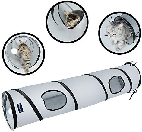 PetLike Cat Tunnel for Indoor Cats Collapsible Pop-up Pet Tube Peek Hole Hideaway Play Toys for Cats with Ball