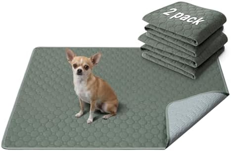 H.VERSAILTEX Premium Washable Pee Pads for Dogs 2 Pack Super Absorbent 100% Waterproof Reusable Non-Slip Quilted Puppy Training Pads for Crate Playpen Whelping & Potty Training(18"x24", Sage)