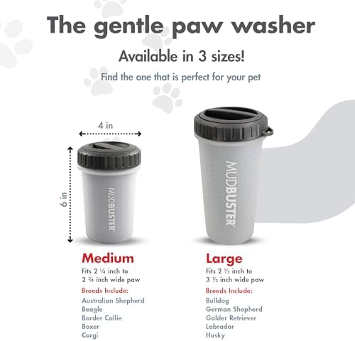 Dexas Lidded MudBuster Medium Dog Paw Cleaner, Light Gray, Fits 1.5"-2.5" Wide Paws, Gentle Silicone Bristles for Quick, Easy Cleaning