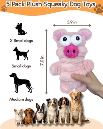 BoYoYo 5 Pack Plush Squeaky Dog Toys for Small Dog,Stuffed Animal Puppy Toy