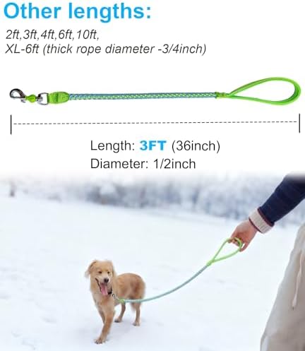 Reflective Dog Leash 2/3/4/6/10ft Braided 1/2" Strong Nylon Rope