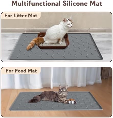 Garoopion Silicone Cat Litter Mat 34×22 inch, Easy to Clean, Dark Gray
