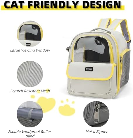 Cat Backpack Carrier for Travel & Hiking - Large Space, Durable & Breathable Pet Carrier for Cats & Small Dogs - Anti-Scratch, Escape-Proof Design (Yellow, Large)