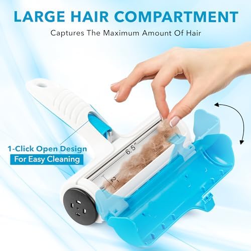 BOSHEL Pet Hair Remover for Laundry - Lint Roller for Pet Hair - Dog Hair Remover with Hair Base - Pet Fur Remover with Comfy Rubber Handle - Easy Clean Pet Hair Remover Roller for Couch