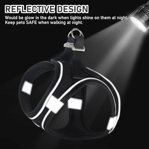GAMUDA Small Dog Harness Collar and Leash Set, Step in No Chock No Pull Linen Fabric Soft Mesh Dog Vest Harnesses Reflective for Dogs Puppy Cats Kitten Rabbit (Black, M)