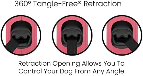 TUG Monochrome 360° Tangle-Free Retractable Dog Leash | 16 ft Strong Nylon Tape (Small, Pink)