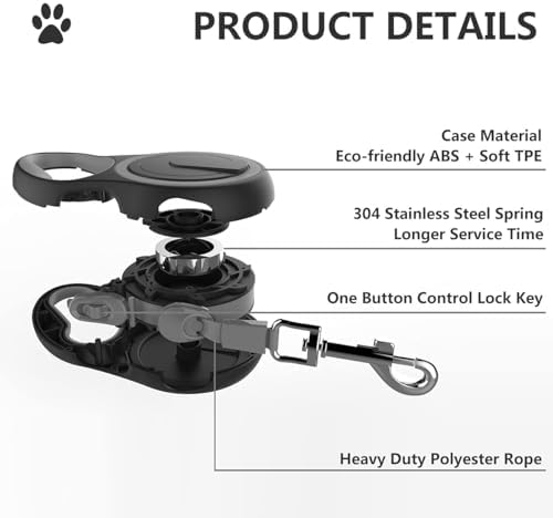 Dual Retractable Dog Leash for 2 Dogs (Grey) - 16ft Heavy Duty Leash with One Button Lock & 360° Tangle-Free Design, for Medium/Large Dogs up to 110lbs/50kg