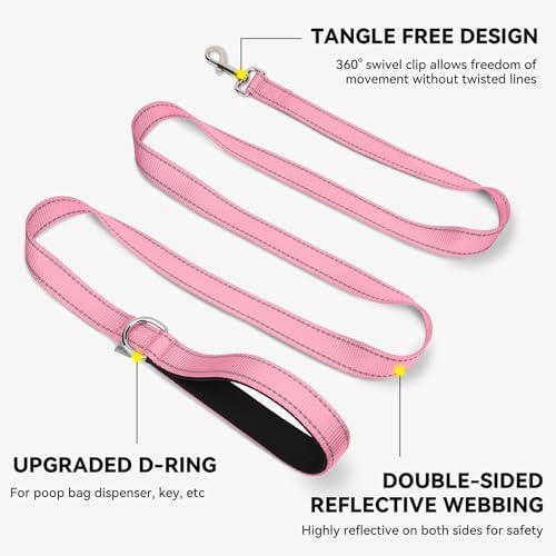 Joytale Reflective Dog Leash for Medium & Large Dogs, 4 FT x 1", Pink