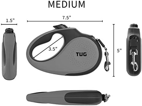 TUG Original Retractable Dog Leash, 16 ft (Medium, Grey)
