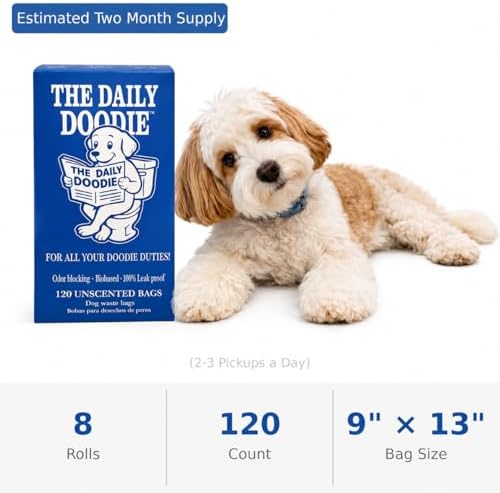 Premium Dog Poop Bags, Home Compostable — TÜV Austria OK Compost HOME Certified, 25 Micron Extra Thick & Leak-Proof, 120 Unscented Bags (8 Rolls), Large 9x13 Inch