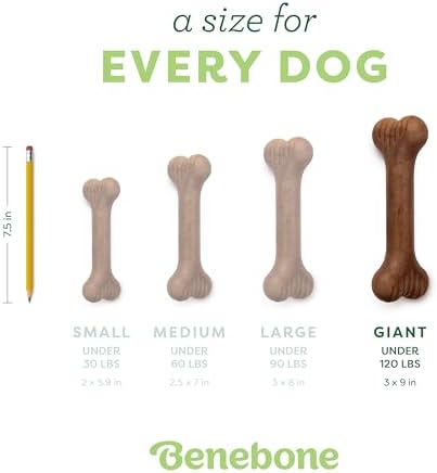 Benebone Bone Dog Chew Toy for Aggressive Chewers, Real Bacon, Giant