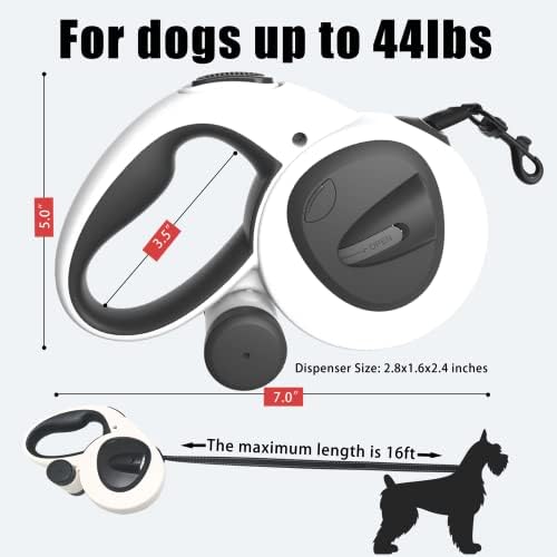 4-in-1 Retractable Dog Leash with LED Light & Dispenser & Poop Bags