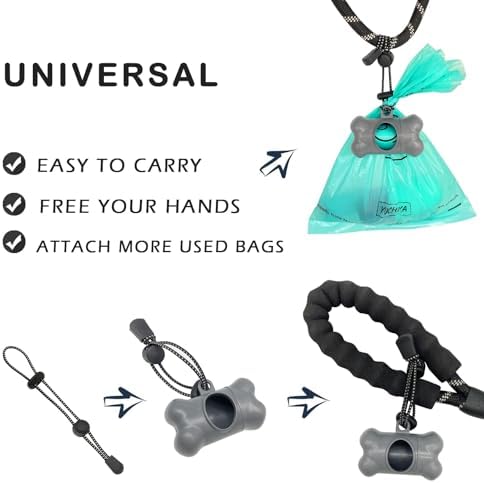 Dog Poop Pickup Bags Holder Dispenser with Standard-Sized Leak-Proof Scented Doggy Waste Bags and Carabiner with Safety Lock&Fastener Never Loose on Leash Lead Again (2 Holders 30 Bags, Grey)