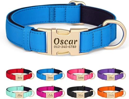 PET ARTIST Colorful Personalized Dog Collars, Breathable Soft, Blue,L