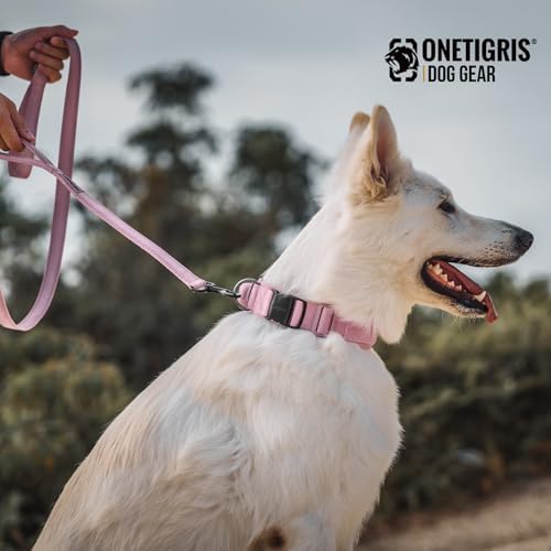 OneTigris Heavy Duty Dog Collar for Large Dogs with Traffic Handle Pink L