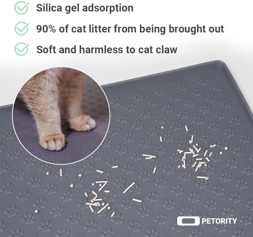 Cat Litter Mat, Small 16''x24'' Food-Grade Silicone Litter Box Mat for Litter Trapping, Waterproof, Non-Slip, Easy to Clean,Grey