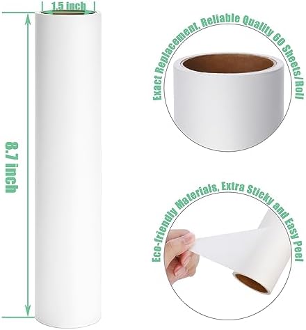 8.7 inch Lint Roller Refills Only, Compatible with Mammoth Lint Roller, Extra Large Sticky Roller Refill 5 Rolls, 60 Sheets per Roll, Total 300 Sheets, Perfect for Pets (8.7'' Wide)
