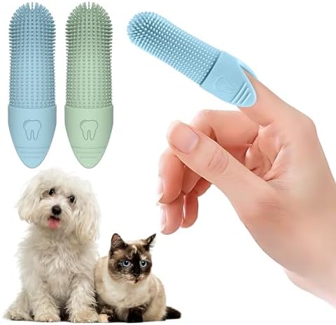 Jack & Milo 2-Pack Soft Silicone Pet Toothbrush – Gentle Finger Toothbrush for Small Dogs, Puppies & Cats – Safe Oral Care for Baby Pets – Promotes Healthy Teeth & Gums – Blue & Green