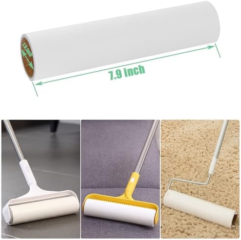 7.9 inch Lint Roller Refills Only, Extra Sticky Tape Roller Refills for Large Floor Lint Roller 7.9'' Width Sticky Roller Replacment Refill Pack of 5 Rolls, Total 300 Sheets (7.9'' Wide)