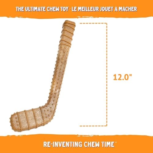 Powerbone Pet Chew Toy for Dogs - Durable, Non Toxic & Pet Safe - Best for Aggressive Chewers, Long Lasting Dental Health, Dog Teeth Cleaning, Dog Life Stages - Hockey Stick 12"