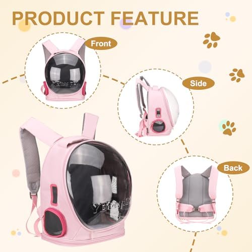 Pet Backpack Carrier, Portable and Ventilated, Oxford Cloth, Dog Cat Travel Bag with Transparent Cover 12.99", (Pink, 1 Pcs), Intended for Hiking/Camping/Traveling