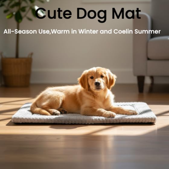 Dog Bed mat Machine-Washable Dog cage mat Light Brown（30x20x1.5in） | Soft reversible design with non-slip bottom, machine washable, lightweight, ideal for crates, travel, and home