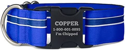 If It Barks Personalized 1.5" Striped Dog Collar - Engraved Name - Custom Size, Blueberry