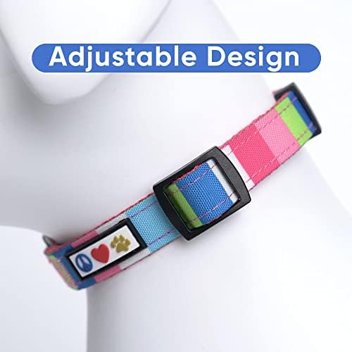 Pawtitas Pet Soft Adjustable Solid Color Nylon Puppy/Dog Collar Matching Personalized Customizable Dog Collar Embroidered Customize w Pet Name & Phone Number Small Pink/Teal/Green