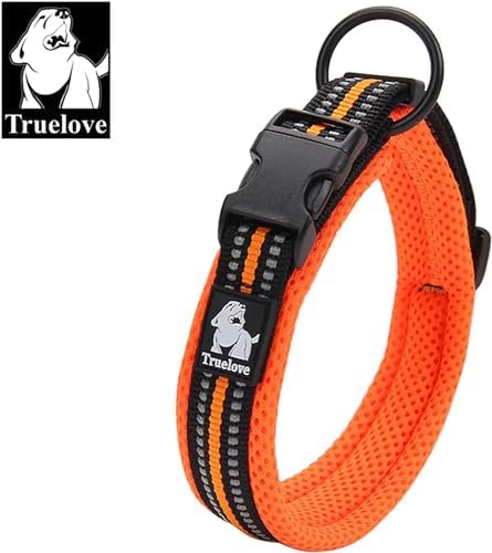 TRUE LOVE Padded Reflective Breathable Nylon Dog Collar, Orange, M