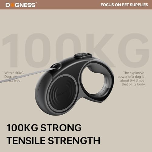 DOGNESS 16.4 Ft Heavy Duty Retractable Dog Leash 110 lbs (Titanium Grey)