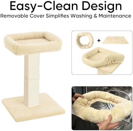 Cat Scratching Post with Plush Perch for Indoor Cats, 32 Inch, Beige