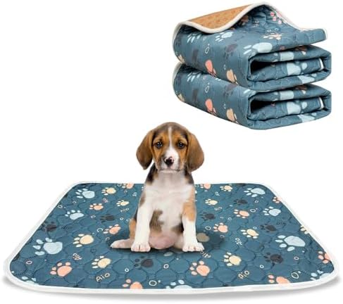 AIO Pet Urine pad Washable Pee Pads for Dogs Anti-Slip Waterproof 2-Pack Reusable Puppy Pads for Potty Training Heavy Absorbency Prevent Leakage Reusable Training Dog Pads 17.7*23.6inch Blue