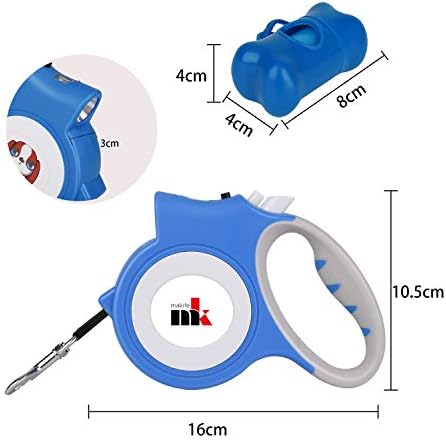 Retractable Dog Leash with LED Light Makife 5m Extendable Dog Lead for Small Medium Puppis up to 25kgs, One-Hand Brake & Lock System, Ergonomic Handle - Blue