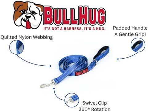 BULLHUG 6 FT Bulldog Leash with Padded Handle. Perfect for Bulldogs, French Bulldogs, Pugs & All Breeds. Leashes for Walking, Training Lead for Bulldogs (Reflective Stitching, Royal Blue)