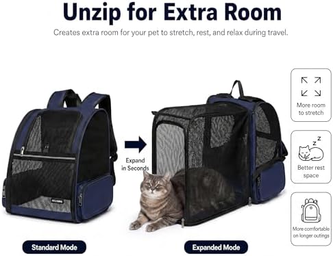 Cat Backpack，Expandable Cat Carrier Backpack, Dog Backpack Carrier and Pet Carrier Backpack, Suitable for Cats, Dogs Kitten or Small Dogs, Travel Friendly Puppy Cats Bag (Blue)