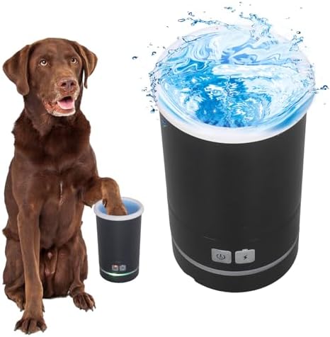 Automatic Dog Paw Cleaner, Rechargeable Electric Muddy Paw Washer, Portable Pet Paw Cleaner Cup with Soft Silicone Brush, Dog Foot Cleaning Machine for Small to Medium Dogs Grooming