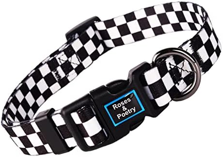 Roses&Poetry Dog Collar and Leash for Medium Large,Adjustable Durable 5ft Puppy Leash Collar for Dog Training Lead（Black & White-M）